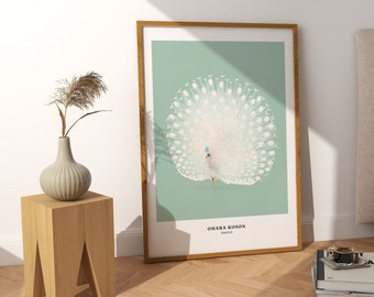 Mint Green Peacock Japanese Wall Art Print, Ohara Koson, Living