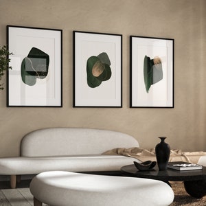 Grün und Gold Wandkunst 3er Set Drucke · Abstrakte Kunst · Smaragdgrünes Dekor · Dunkelgrüne Wandkunst · Galerie Wand Set · Bronze · Minimalistischen