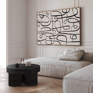 Decorazione da parete orizzontale sopra il letto, sopra il letto, arte da parete per camera da letto, linea neutra, astratta, stampa artistica da parete su tela, arte da parete incorniciata, grande
