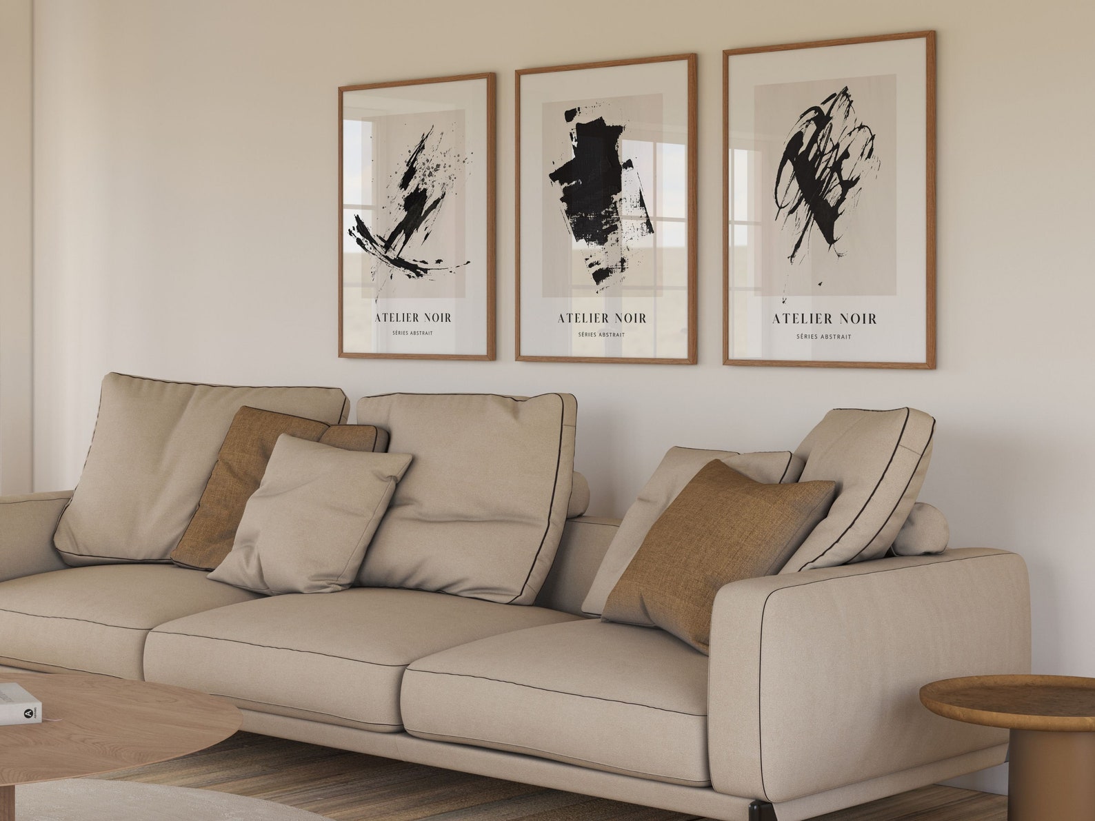 Black Beige Abstract Wall Art, Set of 3 Prints, Minimalist Poster ...