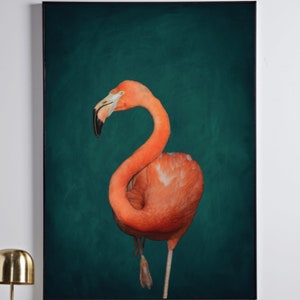 Flamingo Art Print Pink Flamingo Poster Large Wall Art Botanical Print Pink and Green Wall Art Maximalist Decor image 1