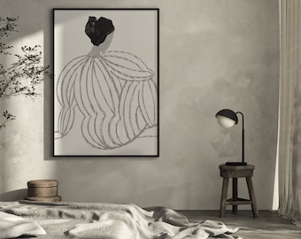 Lagom Poster, Minimalist Wall Art, Life, Female Body, Woman Line Art, Room Decor Aesthetic, Living Room Decor, Bedroom Decor, Grey White