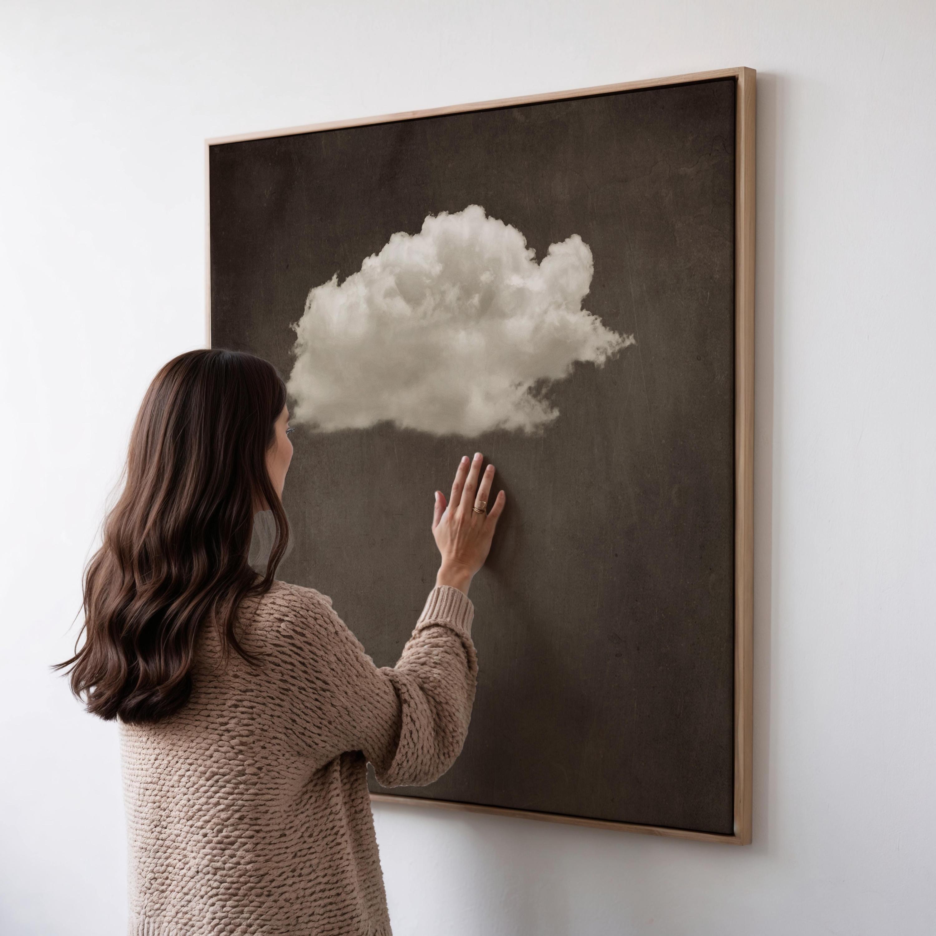 Dark Brown Cloud Wall Art Wabi Sabi Square Canvas Print Minimalist