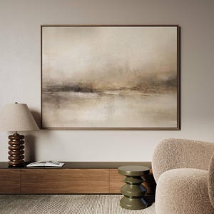 Vintage Landscape Canvas Wall Art, Brown Decor, Soft Horizontal Framed Art, Extra Large Living Room Decor, Neutral Minimalist Art