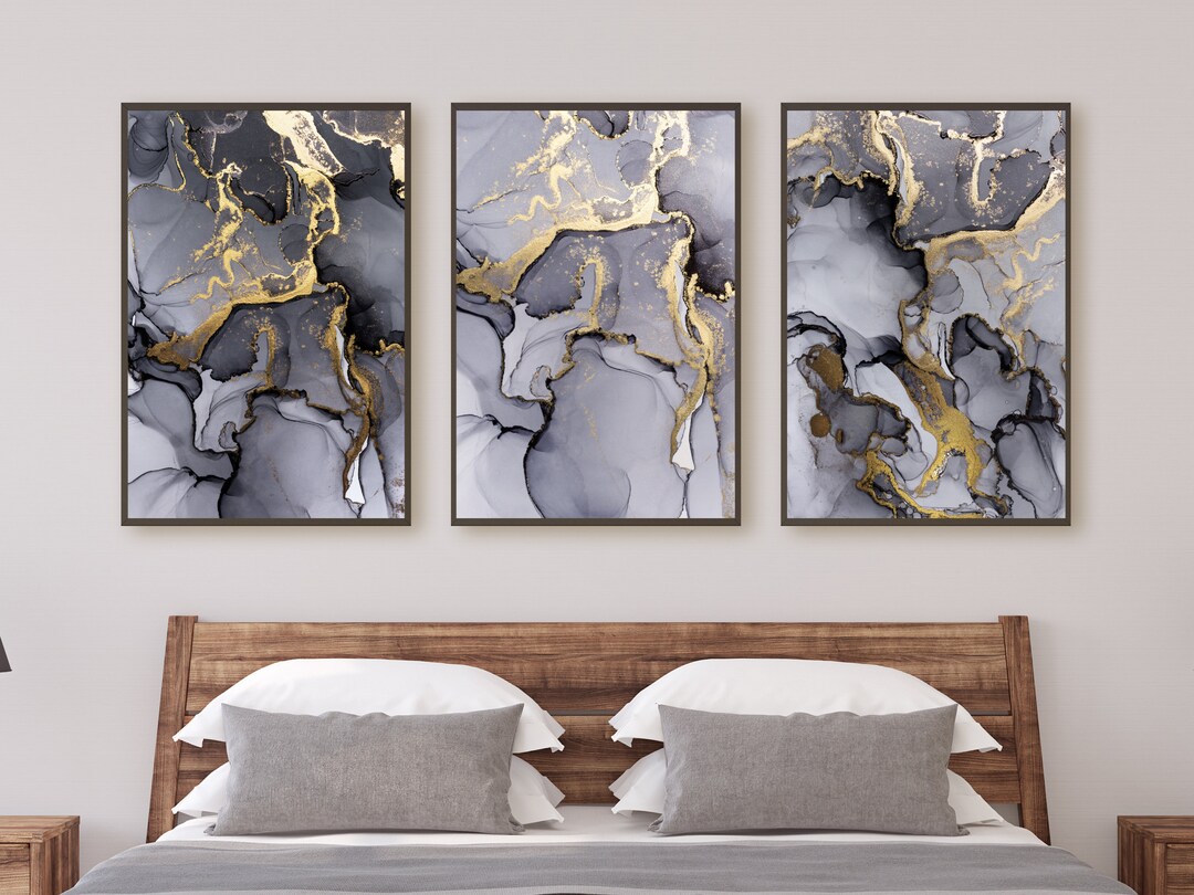 Black and Gold Wall Art Set of 3 Prints DIGITAL DOWNLOAD Gallery Wall