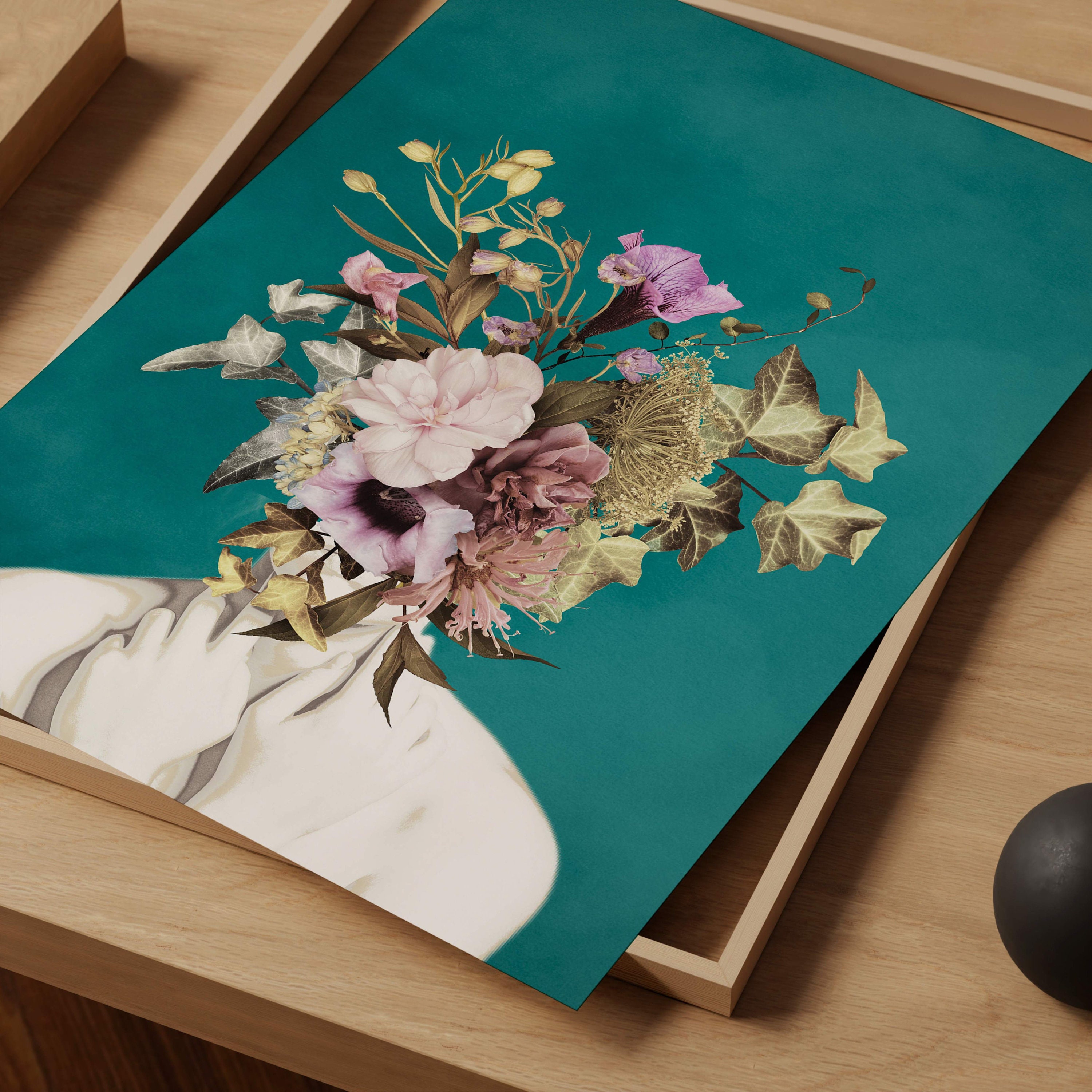 Teal Flower Head Woman Wall Art, Botanical Print, Floral Poster Teal Flower Head Woman Wall Art, Botanical Print, Floral Poster