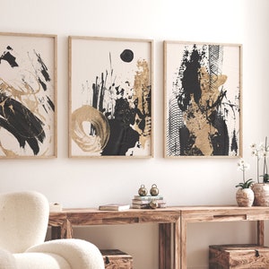 Black Gold Beige Wall Art Set of 3 Prints · Abstract Art · Neutral Wall Art · Minimalist Wall Art · Living Room Wall Decor · Apartment Decor