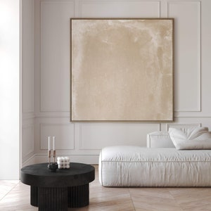 Beige Quadratische Leinwand Wandkunst, Leinwanddruck, Abstrakte Kunst, minimalistisch, große Wandkunst, Wohnzimmer Dekor, gerahmte Kunst, neutrale Wandkunst