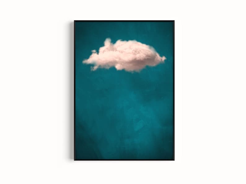 Teal Cloud Wall Art, Set of 3 Prints, Blush Pink, Gallery Wall, Minimalist Maximalist Decor, Living Room, Bedroom, Above Bed, Large, Surreal image 2