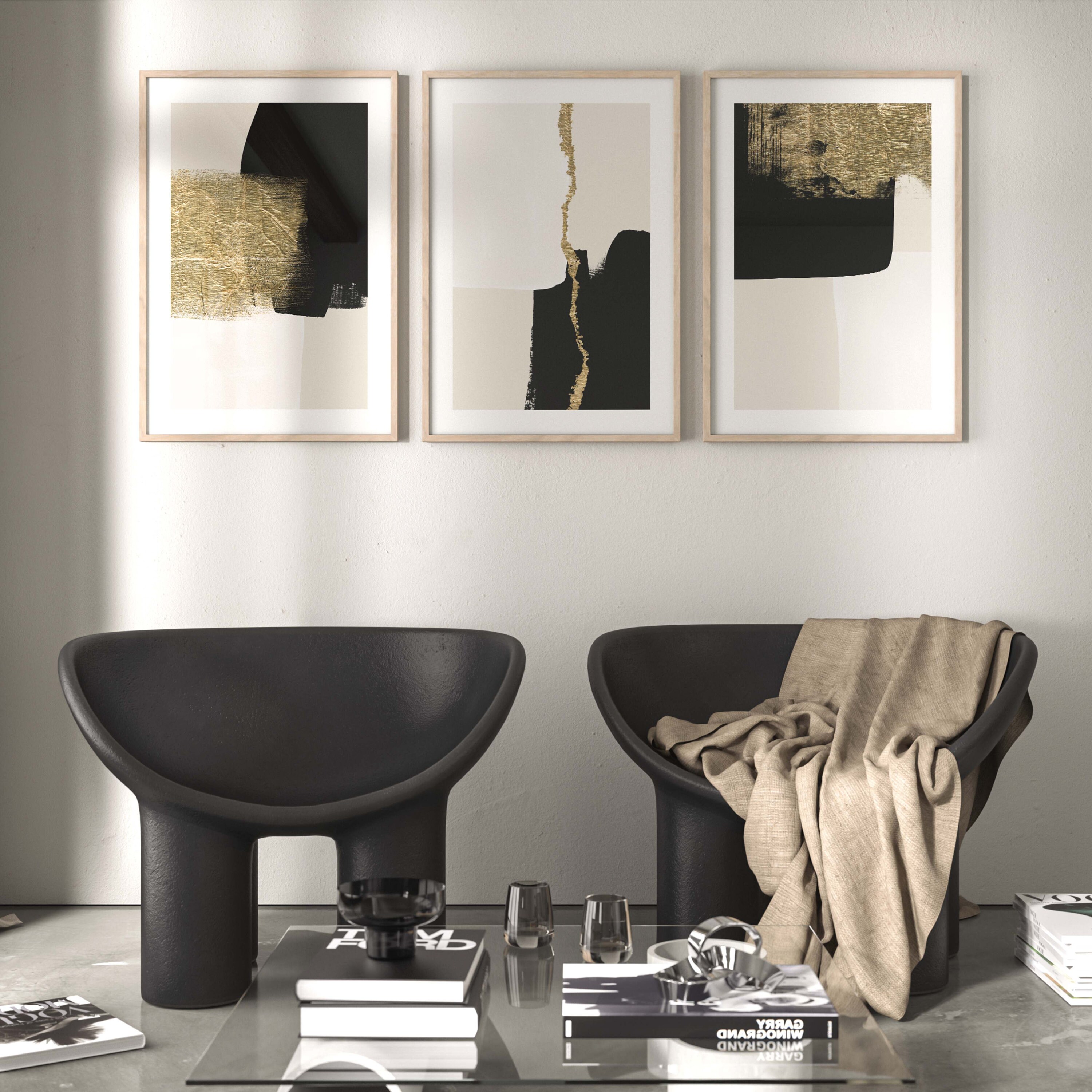 Black and Gold Wall Art · Set of 3 Prints · Black and Beige Wall Art ...