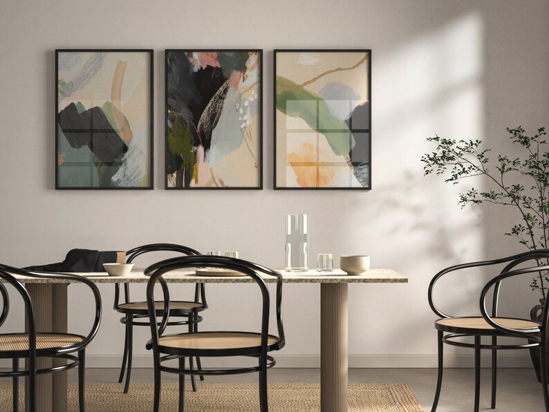 Blush Pink and Green Abstract Art Set of 3 Prints pastel Etsy