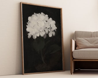 Hydrangea Floral Wall Art Print, Botanical, Vintage Painting Art, Dark Academia, Living Room Decor, Bedroom, Moody Eclectic Decor, Large