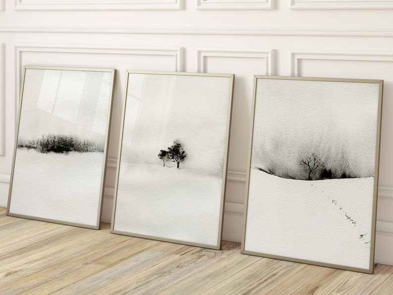 Watercolour Landscape Wall Art, Set of 3 Prints, Painting, Living Room Decor, Japandi Decor, Minimalist Wall Art, Bedroom, Nordic, Neutral image 3