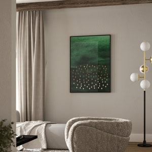 Emerald Green and Gold Wall Art Print, Abstract Art, Emerald Green Decor, Maximalist Decor, Living Room, Modern Minimalist, Watercolour image 5