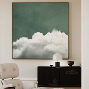 Arte de pared de nube verde salvia, impresión de lienzo enmarcado, minimalista, arte de pared grande, decoración de sala de estar, arte enmarcado, decoración de pared sobre la cama, dormitorio