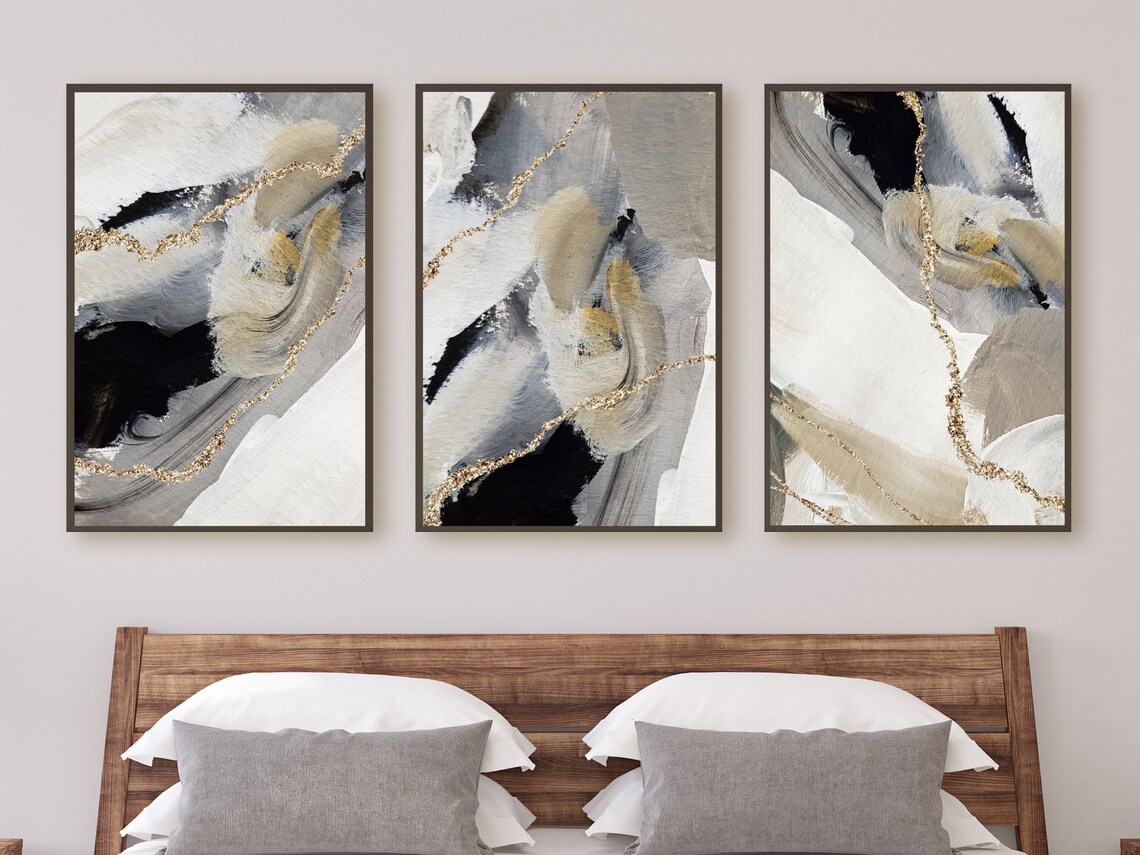 Beige Black and Gold Abstract Art · Set of 3 Prints · Gallery Wall Set ...
