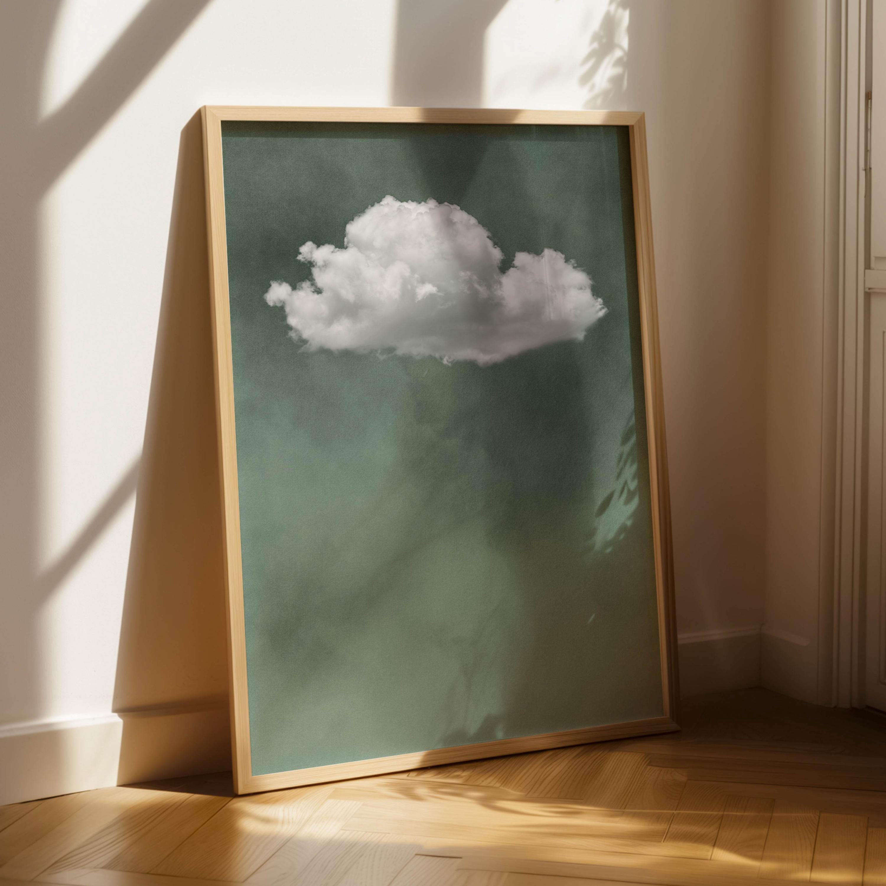 Sage Green Sky Cloud Wall Art, Large Minimalist Simple Print