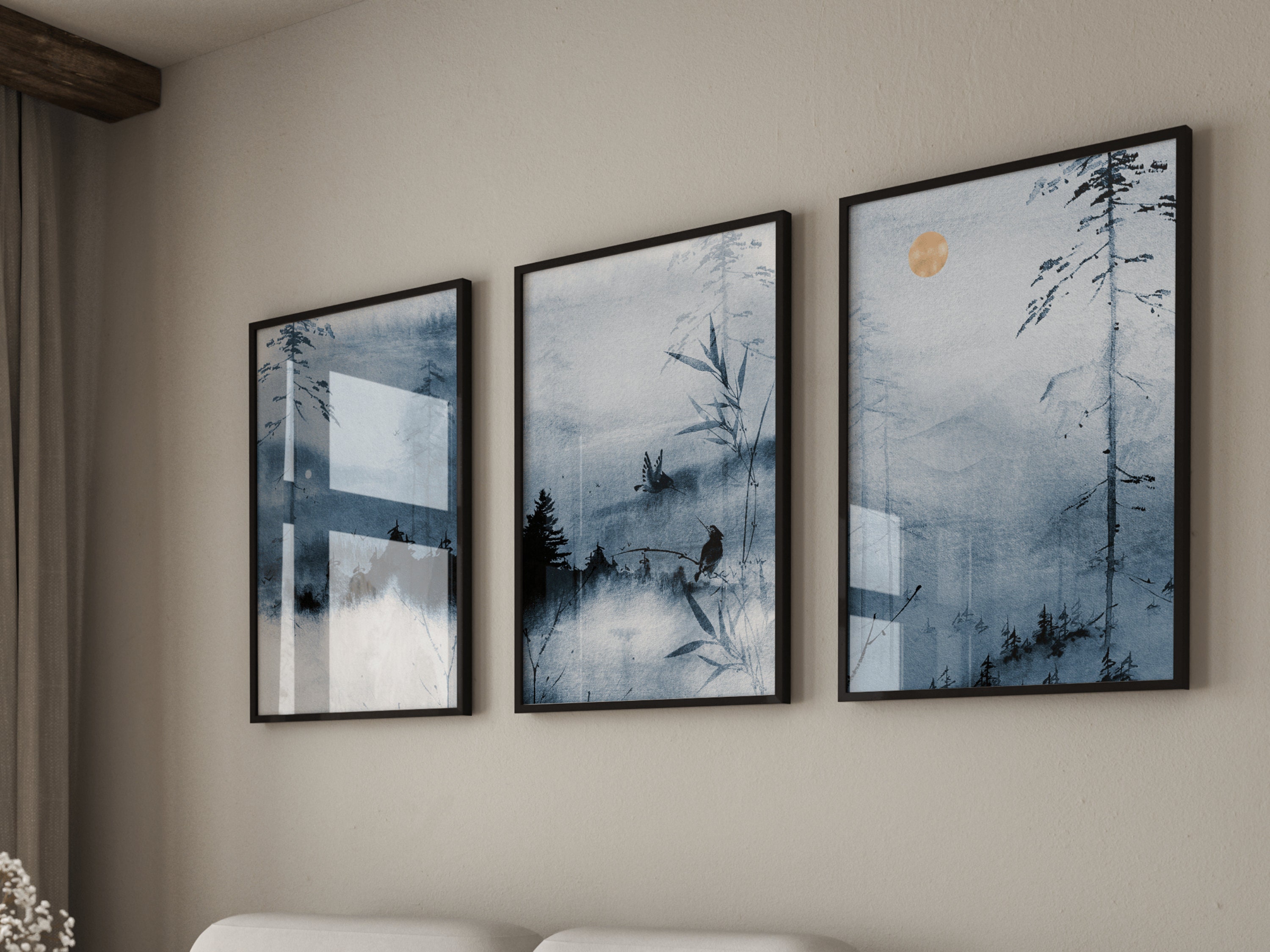 Blue Japanese Wall Art Set of 3 Prints · Japanese Art Print · Japandi ...