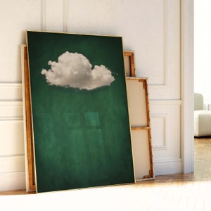 Emerald Green Cloud Wall Art Print, Abstract Art, Minimalist, Surreal, Maximalist, Sky, Living Room Decor, Framed Canvas Art, Large Wall Art
