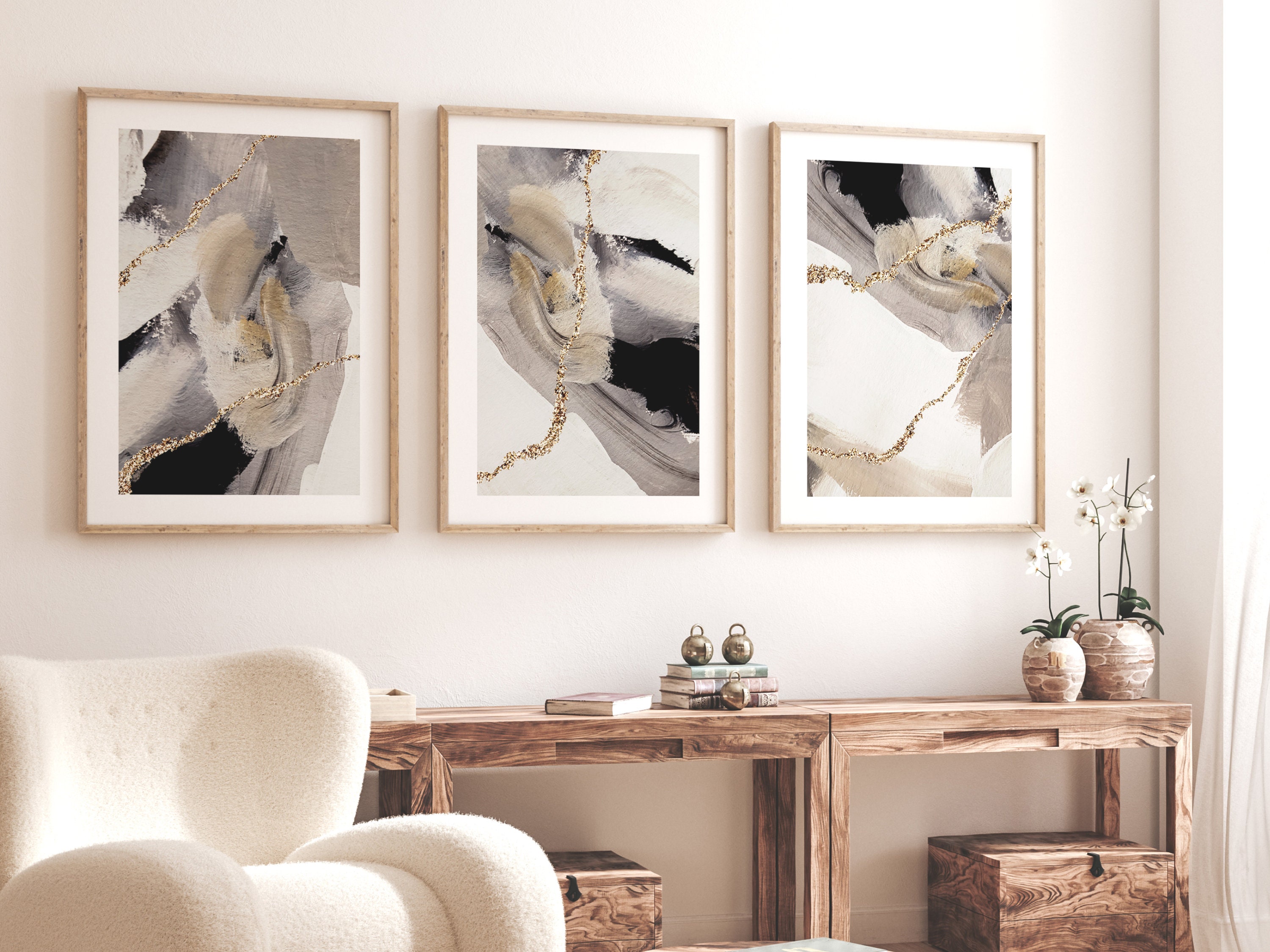 Beige Brown Gold Abstract Prints · Set of 3 Prints · Abstract Art ...