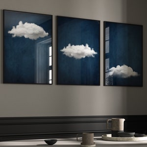 Dark Blue Cloud Prints · Set of 3 Prints · Navy Wall Art · Gallery Wall Set · Minimalist Wall Art, Maximalist Decor, Home Decor, Living Room