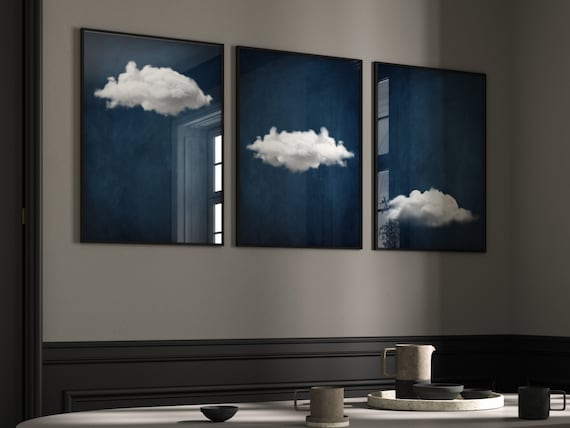 Dark Blue Cloud Prints · Set of 3 Prints · Navy Wall Art · Gallery Wall Set · Minimalist Wall Art, Maximalist Decor, Home Decor, Living Room