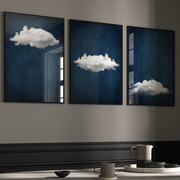 Dark Blue Cloud Prints · Set of 3 Prints · Navy Wall Art · Gallery Wall Set · Minimalist Wall Art, Maximalist Decor, Home Decor, Living Room