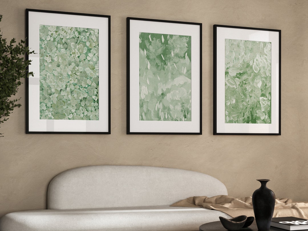 Sage Green Floral Set of 3 Prints · Minimalist Wall Art · Abstract Art ...