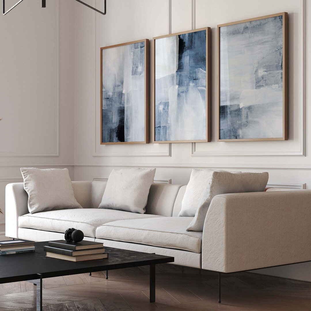 Blue Abstract Wall Art Prints, Set of 3 Prints, Minimalist Wall Art ...