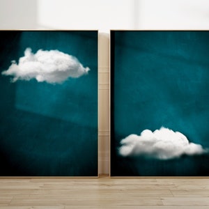 Teal Cloud Wall Art Prints · Set of 2 Prints , Turquoise Blue Green, Abstract Art, Minimalist, Maximalist Decor, Large, Surreal, Eclectic