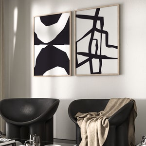 Modern Geometric Wall Art, Set of 2 Prints, Large Abstract Art, Black & White, Japandi Decor, Scandi, Minimalist Wall Art, Living Room Decor