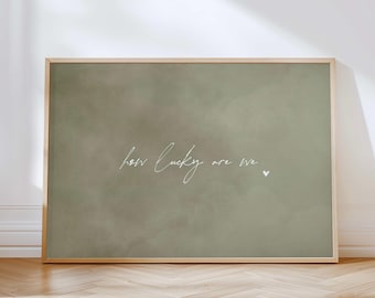 How Lucky Are We Wall Art Print, Olive Green Decor, Minimalist Art, Horizontal Living Room Art, Couples Boyfriend Gift, Love Heart Art
