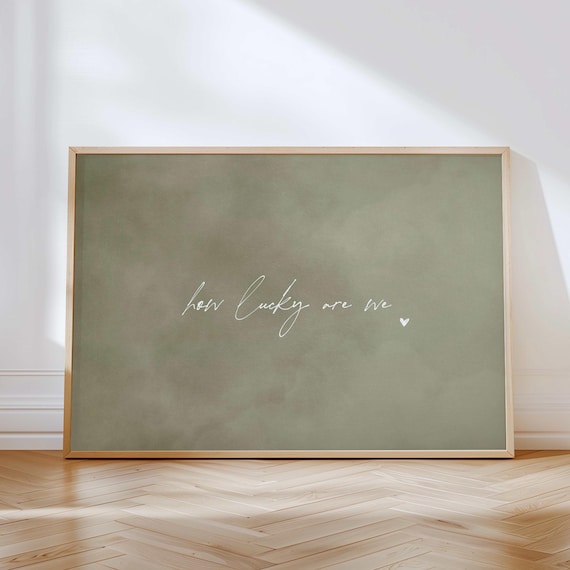 How Lucky Are We Wall Art Print, Olive Green Decor, Minimalist Art, Horizontal Living Room Art, Couples Boyfriend Gift, Love Heart Art