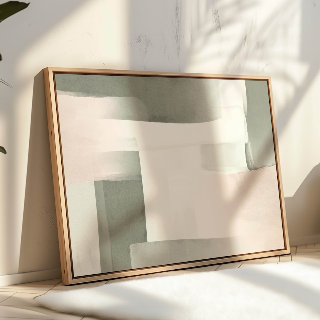 Sage Green Minimalist Canvas Wall Art, Blush Pink Abstract Art ...