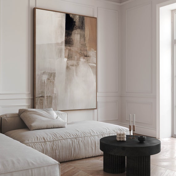 Quadro su tela astratto neutro, arte incorniciata, stampa marrone, giclée, grande quadro, arredamento per soggiorno, moderno, minimalista, camera da letto, dipinto - Italia