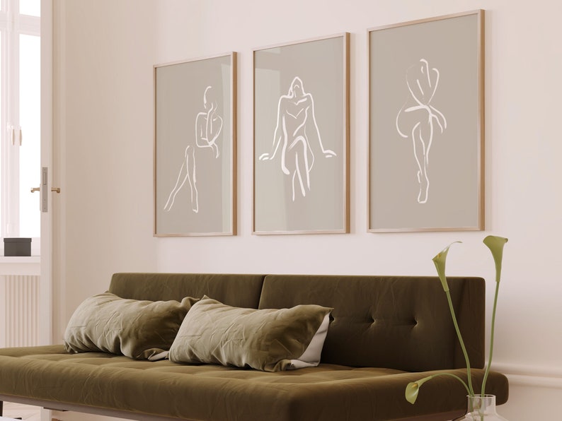 Neutral Line Drawing Wall Art, Set of 3 Prints, Minimalist Wall Art ...