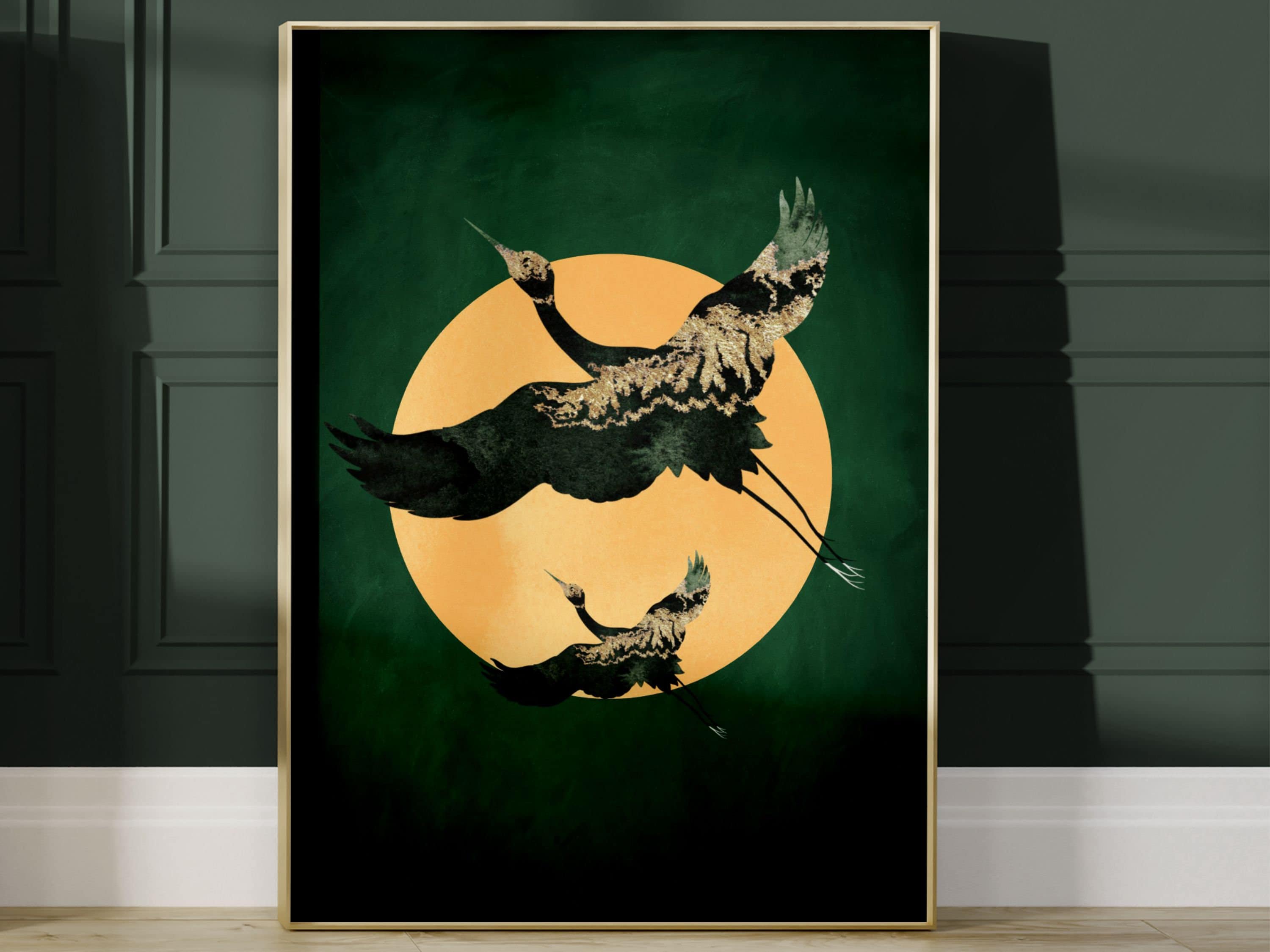 Emerald Green and Gold Wall Art, Japanese Art, Abstract Art Print