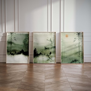 Sage green Japanese wall art prints