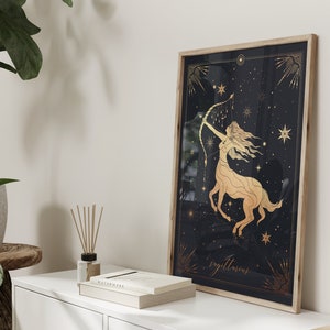 Sagittarius Zodiac Print Gift, Sagittarius Gift, Star Sign, Black & Gold Decor, Astrology Wall Art, Birthday Gift, Best Friend Gift, Poster