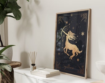 Sagittarius Zodiac Print Gift, Sagittarius Gift, Star Sign, Black & Gold Decor, Astrology Wall Art, Birthday Gift, Best Friend Gift, Poster