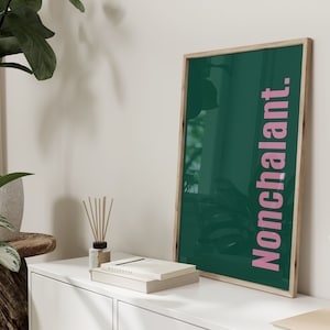 NonchalantEr Kunstdruck, Dunkelgrüne Wandkunst, Smaragdgrünes Dekor, Rosa und Grün, Schlafzimmer Wandkunst, Wohnzimmer Wanddekoration, französisches Poster