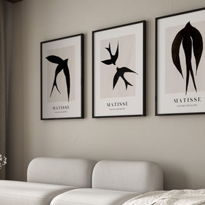 Matisse Print Set de 3 arte de pared · Cartel de pájaros, arte de pared neutro beige, arte de pared grande, conjunto de pared de galería, decoración de sala de estar, dormitorio, Henri