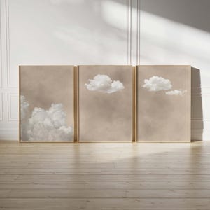 Láminas de arte mural con nubes en color beige, juego de 3 láminas, arte mural neutro, póster de nubes, minimalista, arte japonés, arte abstracto, cielo, arte mural grande