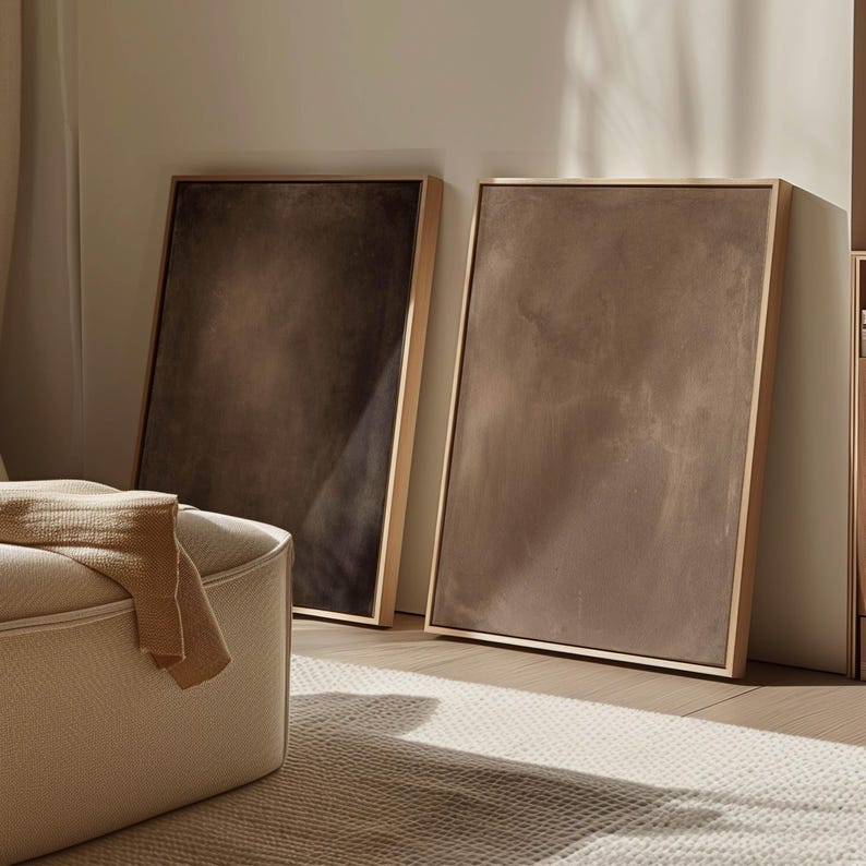 Dark Brown Wabi Sabi Canvas Wall Art, Set of 2 Framed Art, Beige Decor ...