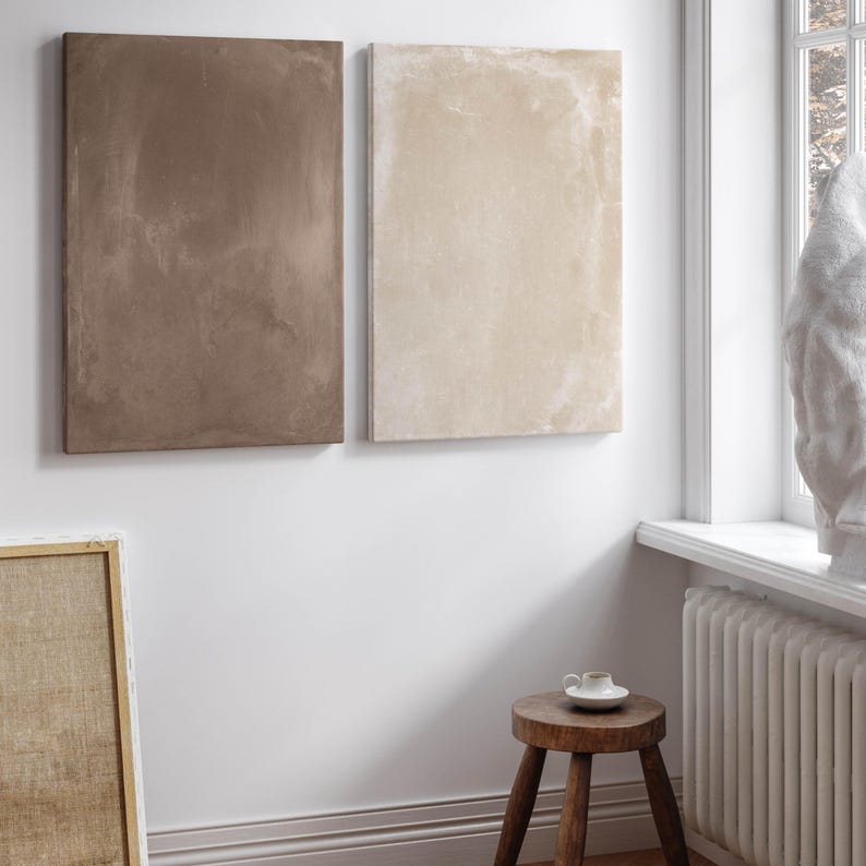 Tan Brown Wabi Sabi Canvas Wall Art, Set of 2 Framed Art, Beige Decor ...