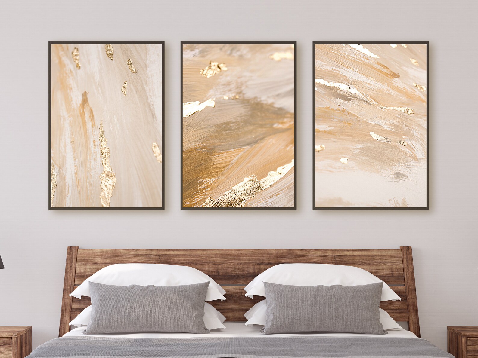 Neutral and Gold Prints Set of 3 DIGITAL DOWNLOAD Abstract Art Prints ...