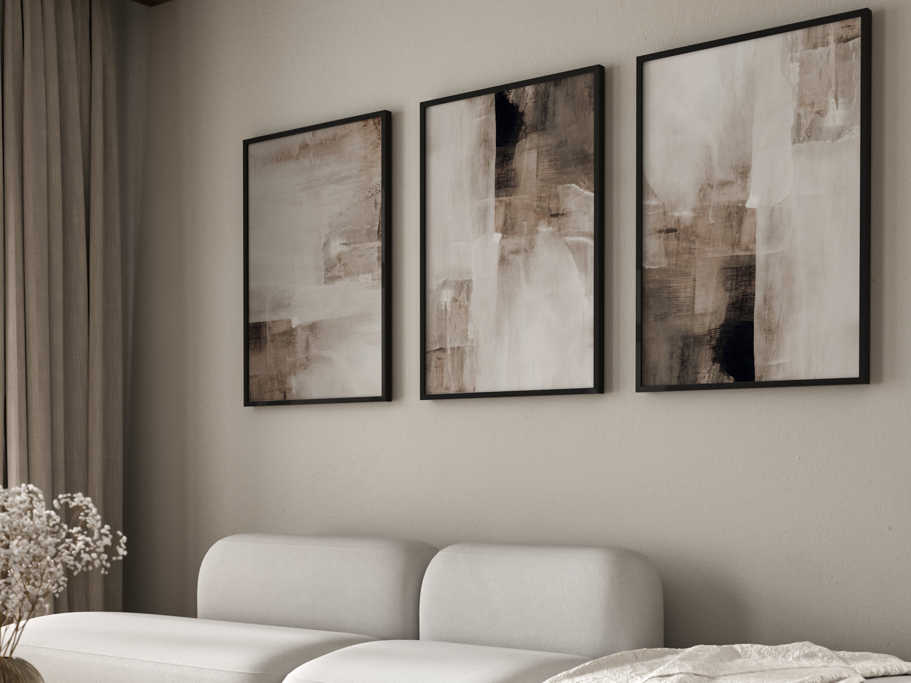 Brown Abstract Set of 3 Prints · Abstract Art · Gallery Wall Set ...