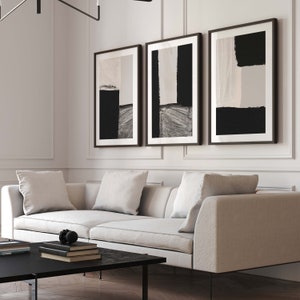 Neutral Abstract Wall Art Set of 3 Prints · Black Greige Wall Art, Abstract Art, Gallery Wall Set, Living Room Decor, Abstract Painting