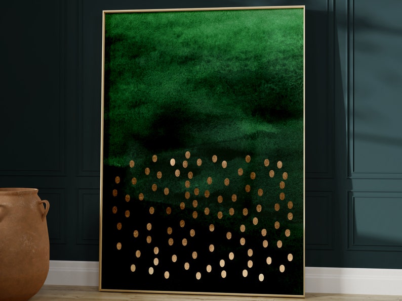 Emerald Green and Gold Wall Art Print Abstract Art Emerald Etsy UK
