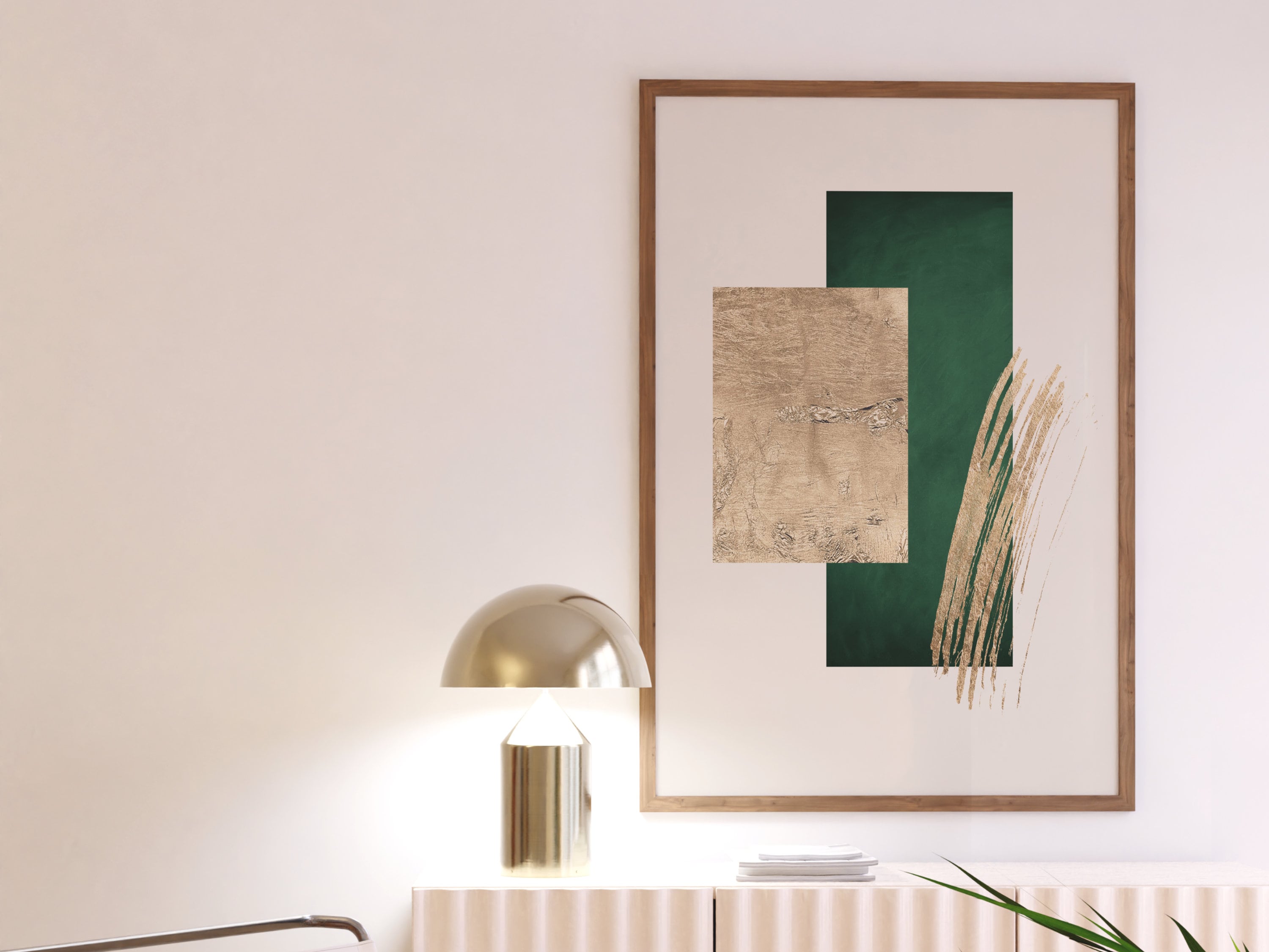 Impression d'art Abstrait Vert et Or Décor Émeraude Art Mural Minimaliste Effet Feuille d'or Foncé d